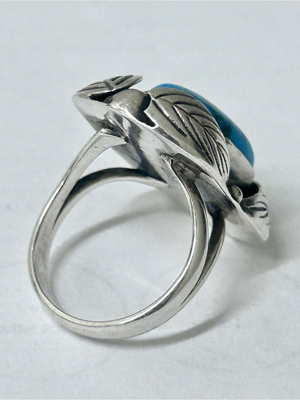 Antique Inlaid Turquoise Gemstone Sterling Silver Navajo Indian Scarab Ring - Picture 14 of 16